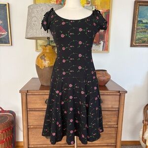 Y2K Betsey Johnson Black Dress with Pink Floral Design